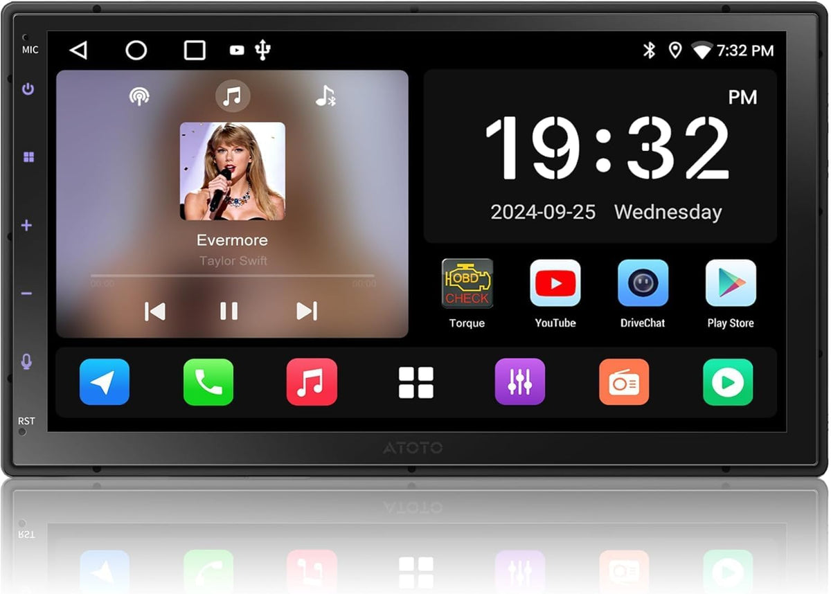 מערכת מולטימדיה לרכב A5L בגודל 7 אינץ' – Double DIN, עם Apple CarPlay ו־Android Auto אלחוטיים.