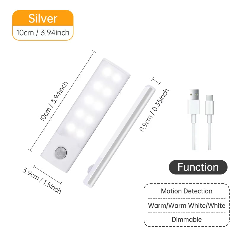 תאורת LED עם חיישן תנועה – נטענת USB | לתאורה בארונות ובמטבח