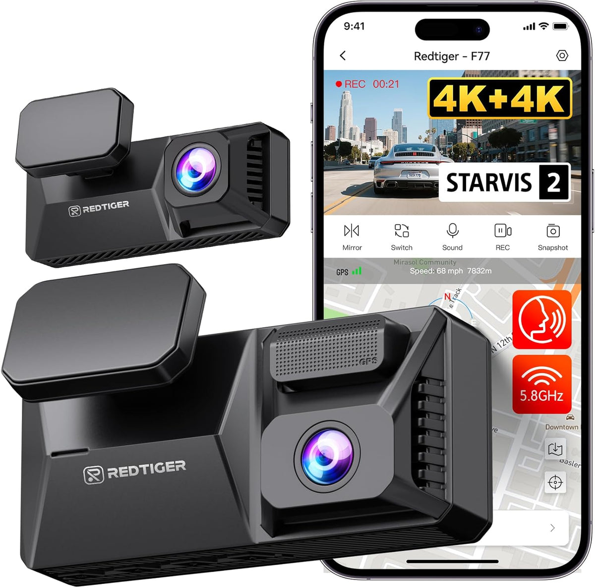 מצלמת דרך לרכב F77 – 4K+4K דו-ערוצית