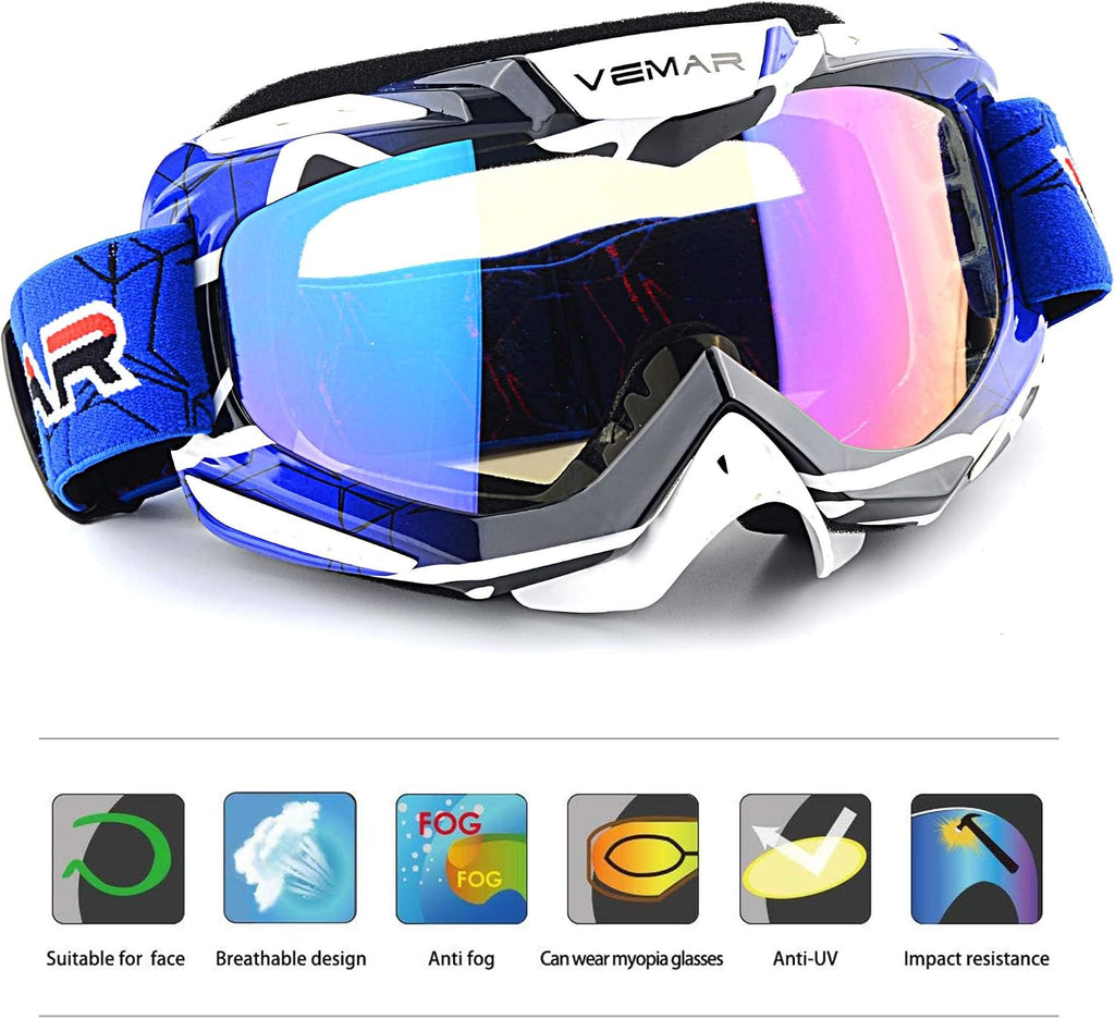 Motorcycle Motocross Goggles ATV Racing Goggles Dirt Bike Tactical Riding Motorbike Goggle Glasses, Bendable Windproof Dustproof Scratch Resistant Protective Safety Glasses (Blue)