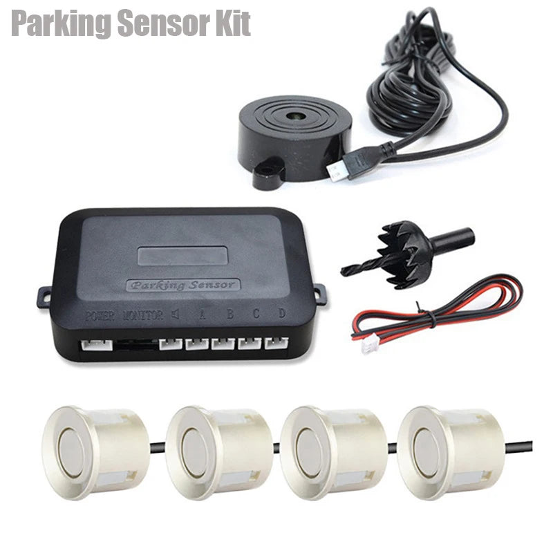 12V 22Mm Car Parking Sensor Kit Universal 4 Sensors Buzzer Reverse Backup Radar Sound Alert Indicator Probe System