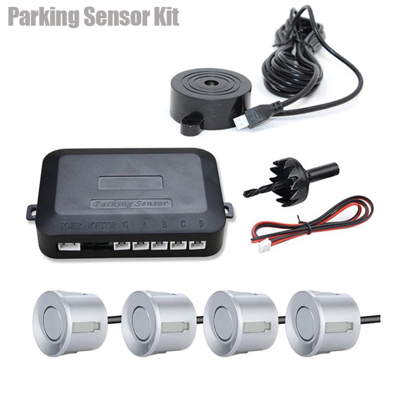 12V 22Mm Car Parking Sensor Kit Universal 4 Sensors Buzzer Reverse Backup Radar Sound Alert Indicator Probe System