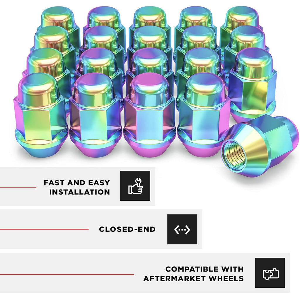 1704SNEO-20AM Neo Chrome 1/2"-20 Bulge Acorn Lug Nuts, 20 Pack