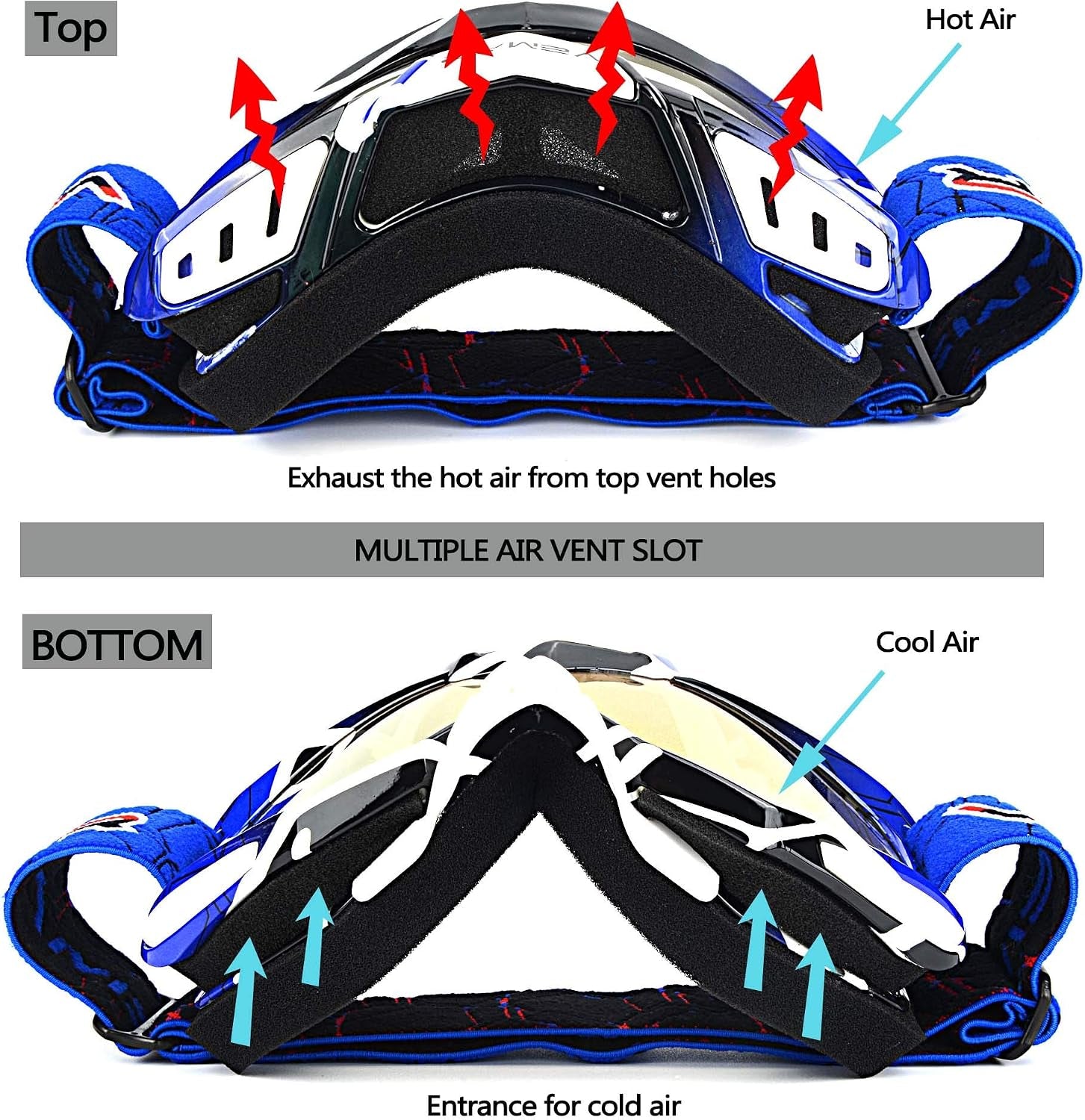 Motorcycle Motocross Goggles ATV Racing Goggles Dirt Bike Tactical Riding Motorbike Goggle Glasses, Bendable Windproof Dustproof Scratch Resistant Protective Safety Glasses (Blue)