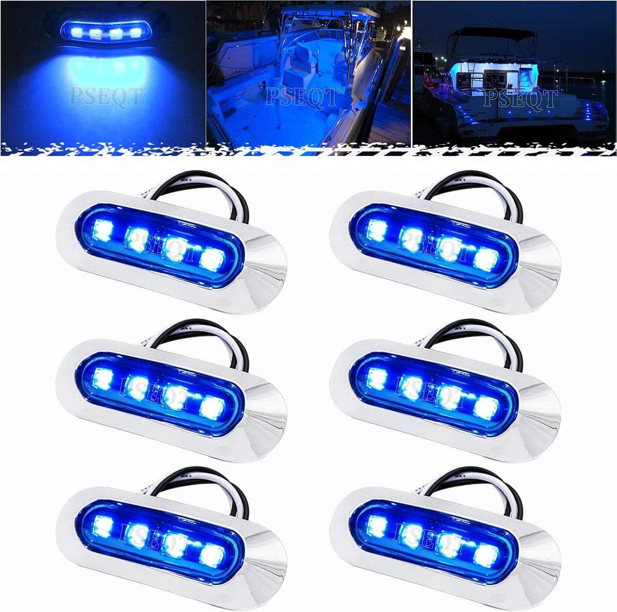 תאורת LED ימית עמידה למים 3.8 אינץ' – תאורת פנים, סיפון וניווט לסירות, תאורת ירכתיים ותאורת תא נוסעים, 12V/24V, צבע כחול – 6 יחידות.