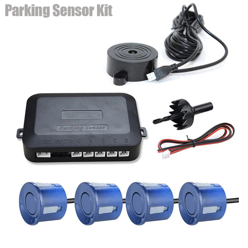12V 22Mm Car Parking Sensor Kit Universal 4 Sensors Buzzer Reverse Backup Radar Sound Alert Indicator Probe System