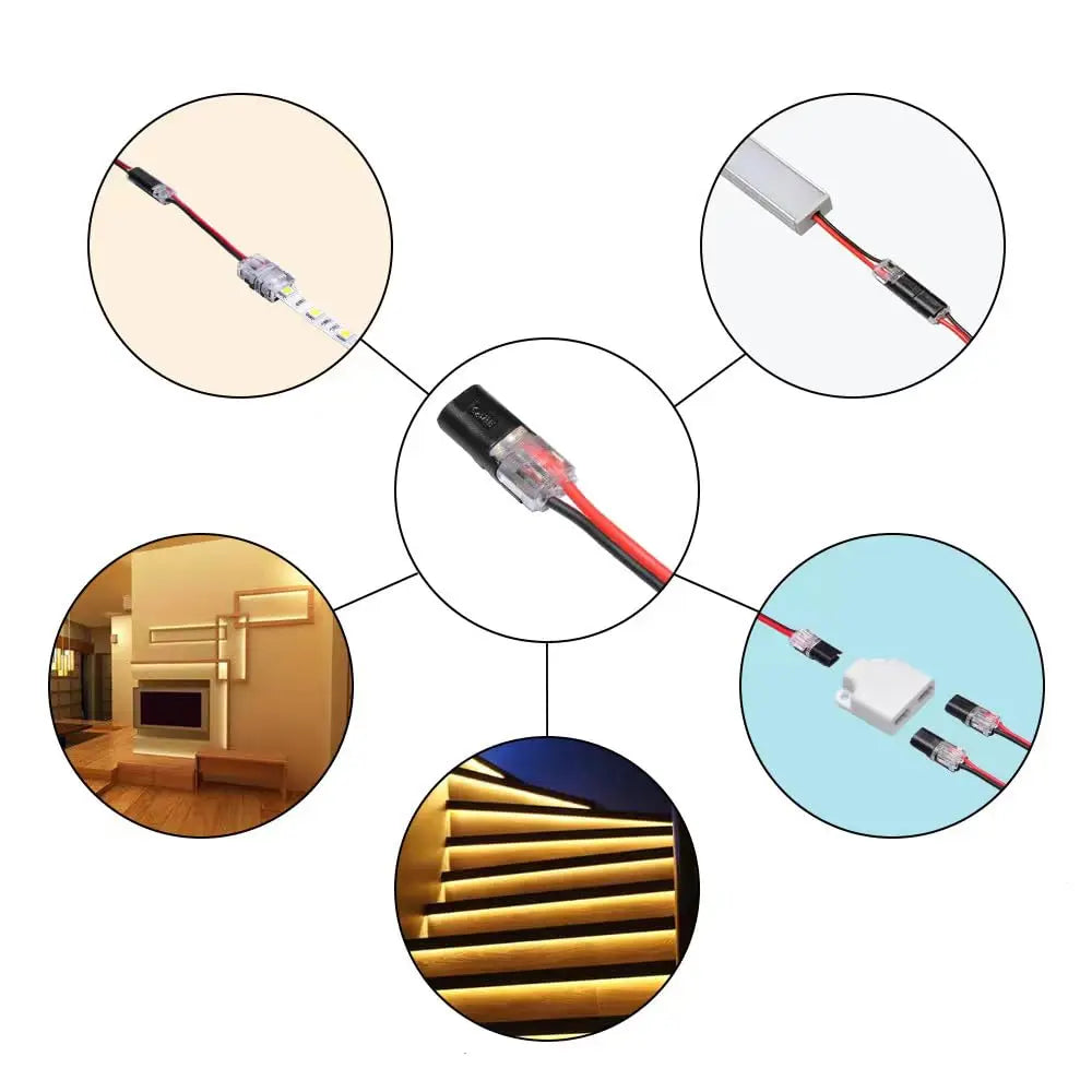 10/20Pcs Double-Wire Plug-In Connector with Locking Buckle Pluggable LED Wire Connector 2 Pin 2 Way Universal Compact Wire