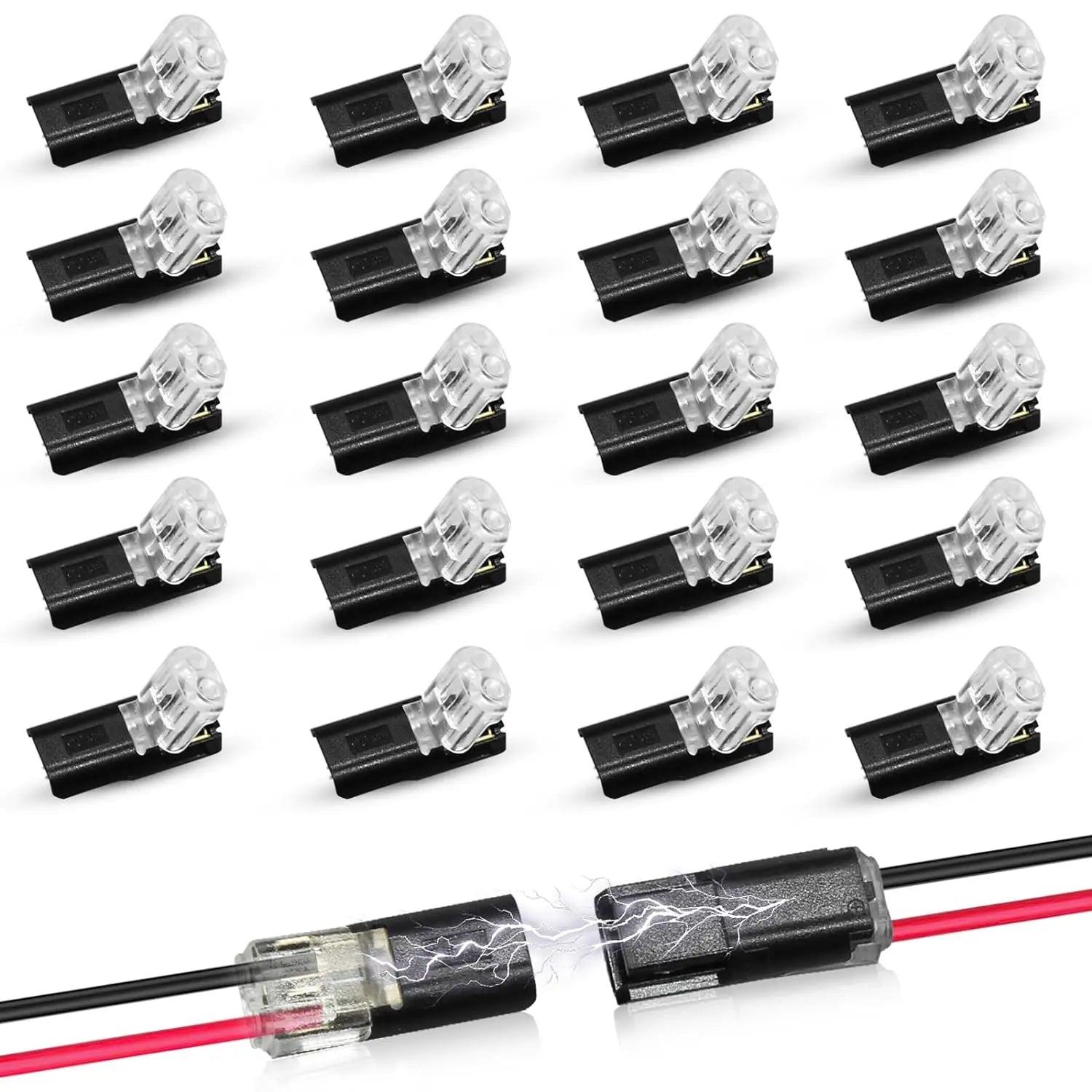 10/20Pcs Double-Wire Plug-In Connector with Locking Buckle Pluggable LED Wire Connector 2 Pin 2 Way Universal Compact Wire