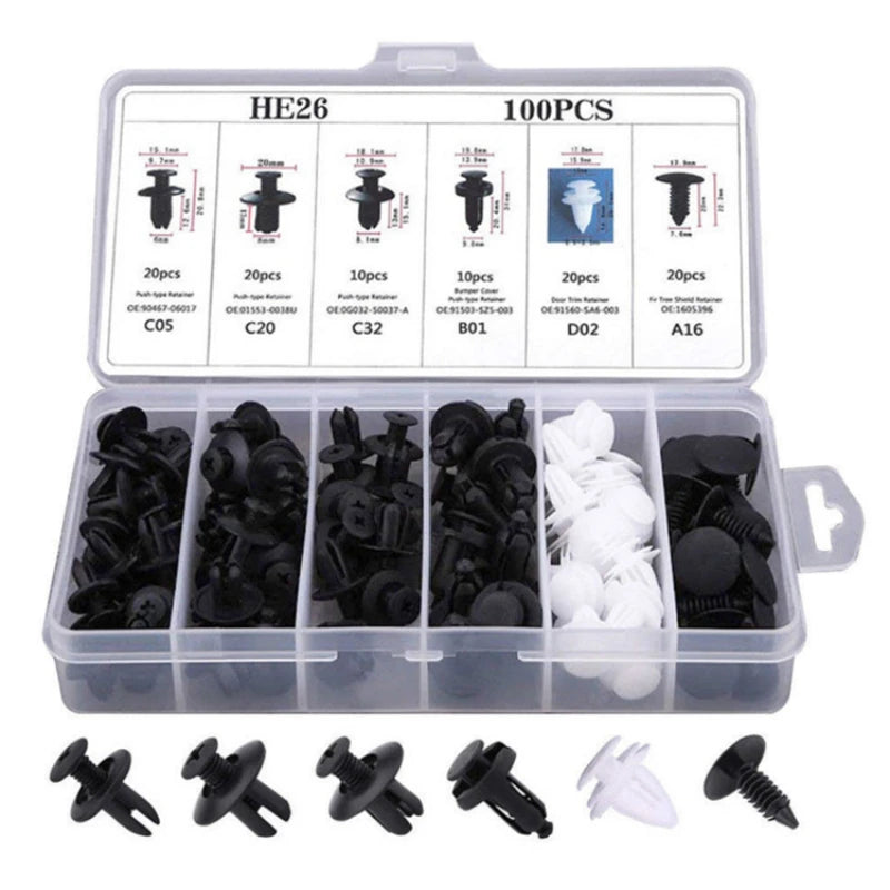 100Pcs Auto Fastener Clip Kit Fender Rivet Clips Car Body Push Retainer Pin Rivet Bumper Door Trim Panel Retainer Car Clips