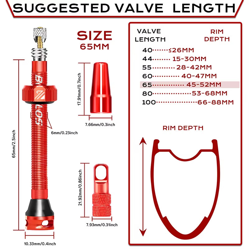 40/44/55/60/65/80/100Mm Tubeless Valves Bike Aluminum Alloy Presta Nipples Removable Core Air Valve for Road MTB Bicycle