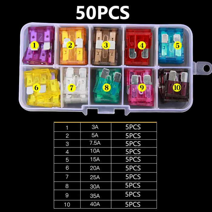 סט פיוזים לרכב 2–35A – מארז מגוון 50/100 יחידות
