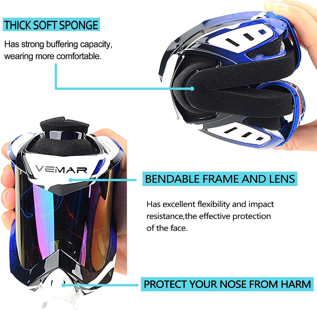 Motorcycle Motocross Goggles ATV Racing Goggles Dirt Bike Tactical Riding Motorbike Goggle Glasses, Bendable Windproof Dustproof Scratch Resistant Protective Safety Glasses (Blue)