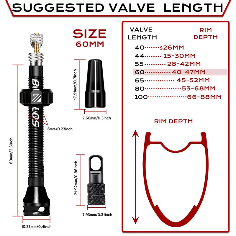 40/44/55/60/65/80/100Mm Tubeless Valves Bike Aluminum Alloy Presta Nipples Removable Core Air Valve for Road MTB Bicycle