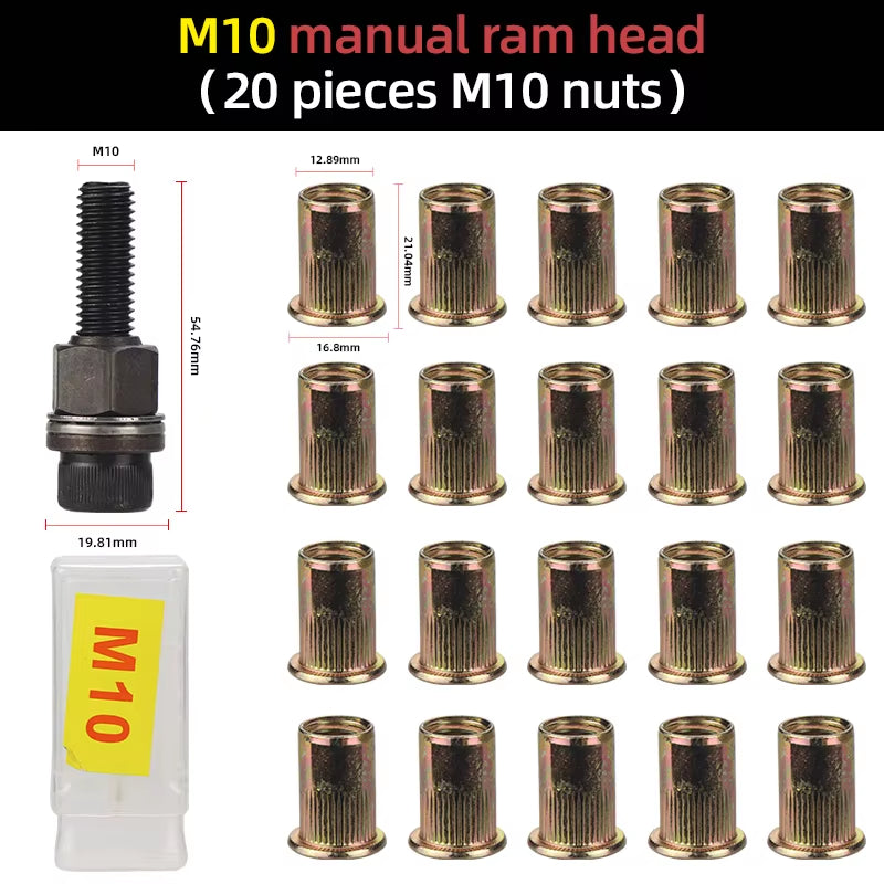 21Pcs Hand Rivet Nut Head Set Rivet Nut Tool Manual Riveter Rivnut Tool Accessory for Nuts M3 M4 M5 M6 M8 M10 M12 Simple Install