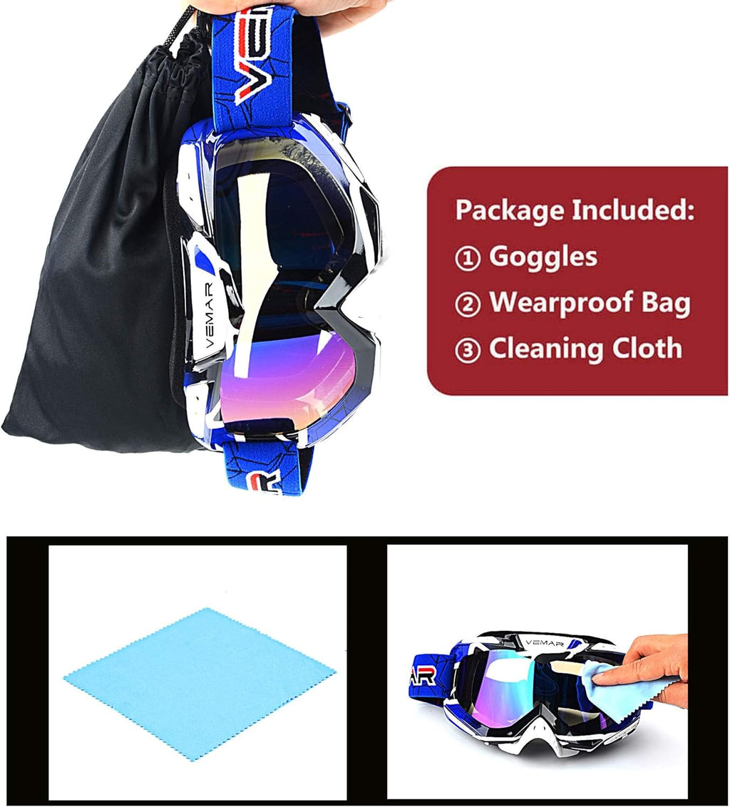 Motorcycle Motocross Goggles ATV Racing Goggles Dirt Bike Tactical Riding Motorbike Goggle Glasses, Bendable Windproof Dustproof Scratch Resistant Protective Safety Glasses (Blue)