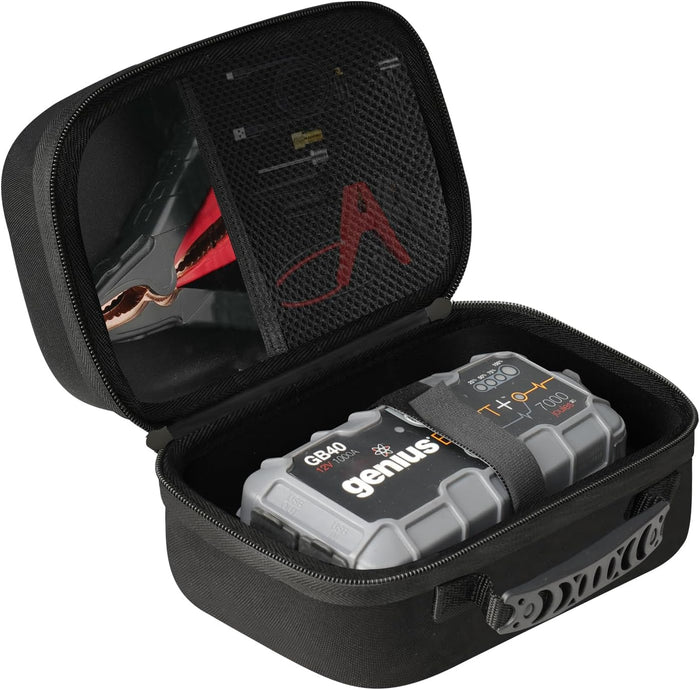 תיק הגנה EVA לבוסטר התנעה – מתאים ל־NOCO GB20 / GB40 / GBX45 / GB50 ולדגמים תואמים של AstroAI, NEXPOW, BIUBLE, BUTURE ו־HULKMAN. מתאים למכשירים בגודל עד 8.2 × 4.7 × 3.5 אינץ'. תיק נשיאה בלבד.