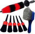 Car Wash Brush with Long Handle, Car Detailing Kit, Wheel Brush 7 Packs | Wheel Cleaner Brush, 17 in Long Wheel Brush, Soft Cleaning Tire Brush, 5 Car Detailing Brush Set (Red & Blue)