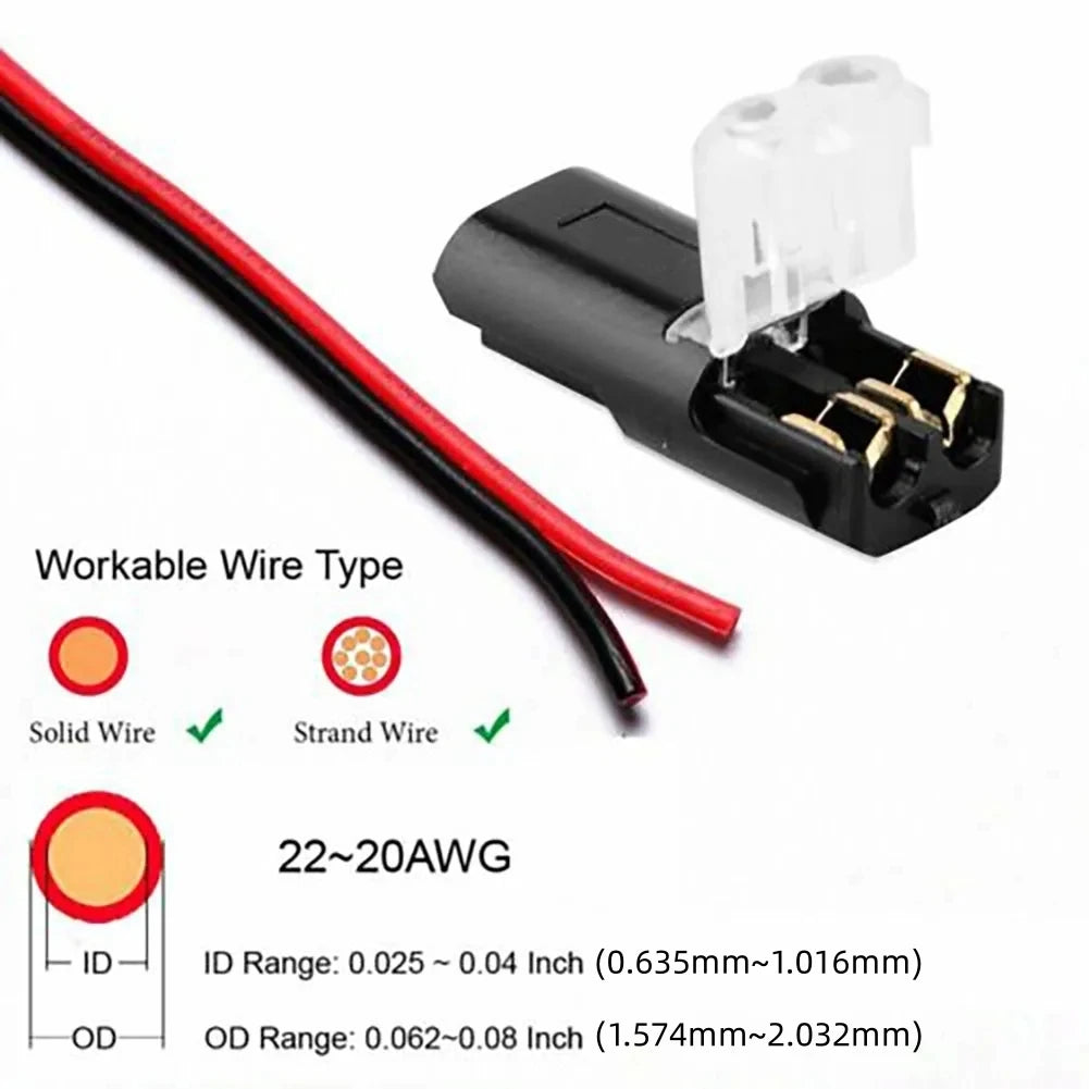 10/20Pcs Double-Wire Plug-In Connector with Locking Buckle Pluggable LED Wire Connector 2 Pin 2 Way Universal Compact Wire