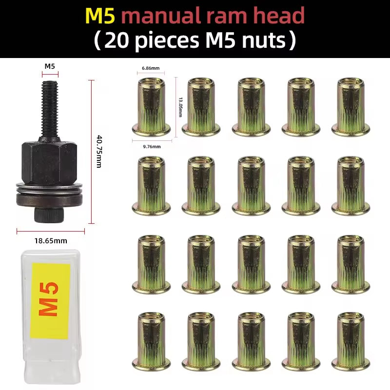 21Pcs Hand Rivet Nut Head Set Rivet Nut Tool Manual Riveter Rivnut Tool Accessory for Nuts M3 M4 M5 M6 M8 M10 M12 Simple Install
