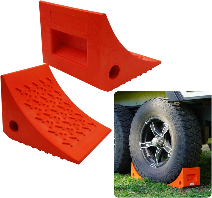זוג מעצורי גלגלים Heavy Duty – גומי מלא נגד החלקה