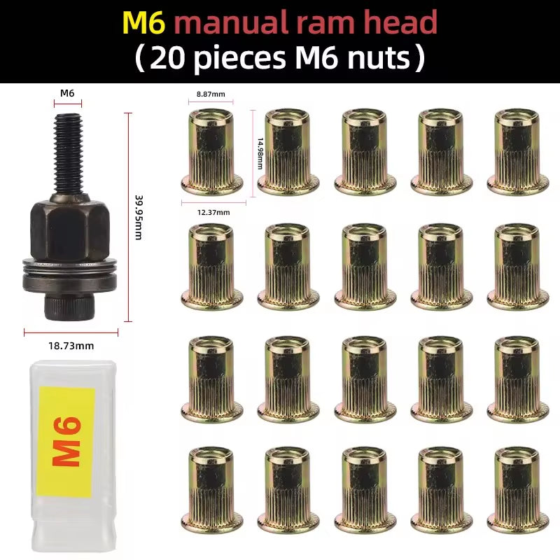 21Pcs Hand Rivet Nut Head Set Rivet Nut Tool Manual Riveter Rivnut Tool Accessory for Nuts M3 M4 M5 M6 M8 M10 M12 Simple Install