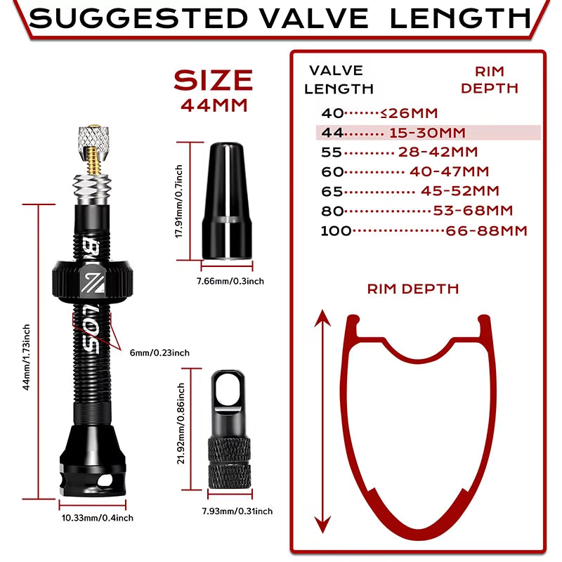 40/44/55/60/65/80/100Mm Tubeless Valves Bike Aluminum Alloy Presta Nipples Removable Core Air Valve for Road MTB Bicycle