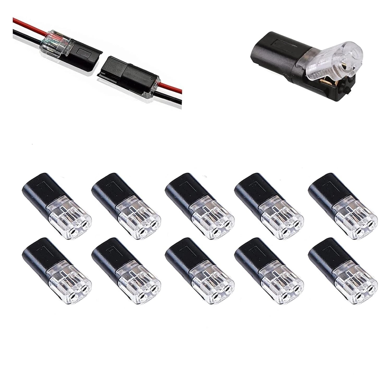 10/20Pcs Double-Wire Plug-In Connector with Locking Buckle Pluggable LED Wire Connector 2 Pin 2 Way Universal Compact Wire