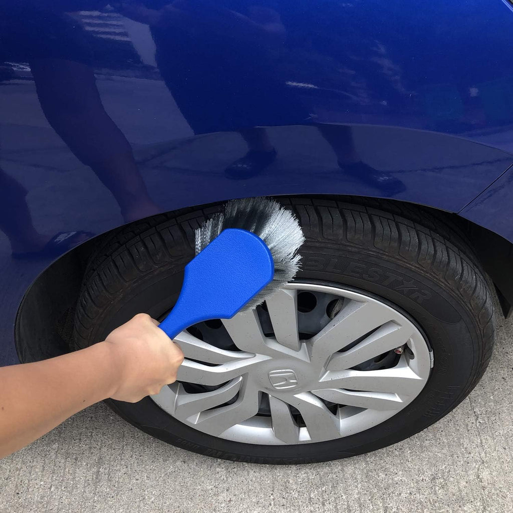Car Wash Brush with Long Handle, Car Detailing Kit, Wheel Brush 7 Packs | Wheel Cleaner Brush, 17 in Long Wheel Brush, Soft Cleaning Tire Brush, 5 Car Detailing Brush Set (Red & Blue)