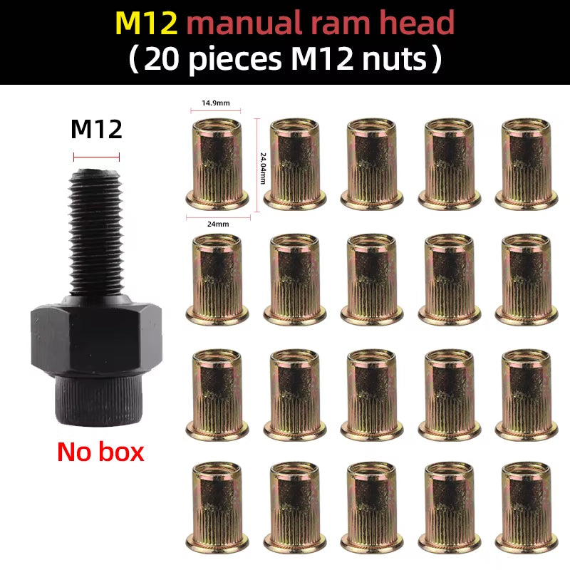 21Pcs Hand Rivet Nut Head Set Rivet Nut Tool Manual Riveter Rivnut Tool Accessory for Nuts M3 M4 M5 M6 M8 M10 M12 Simple Install