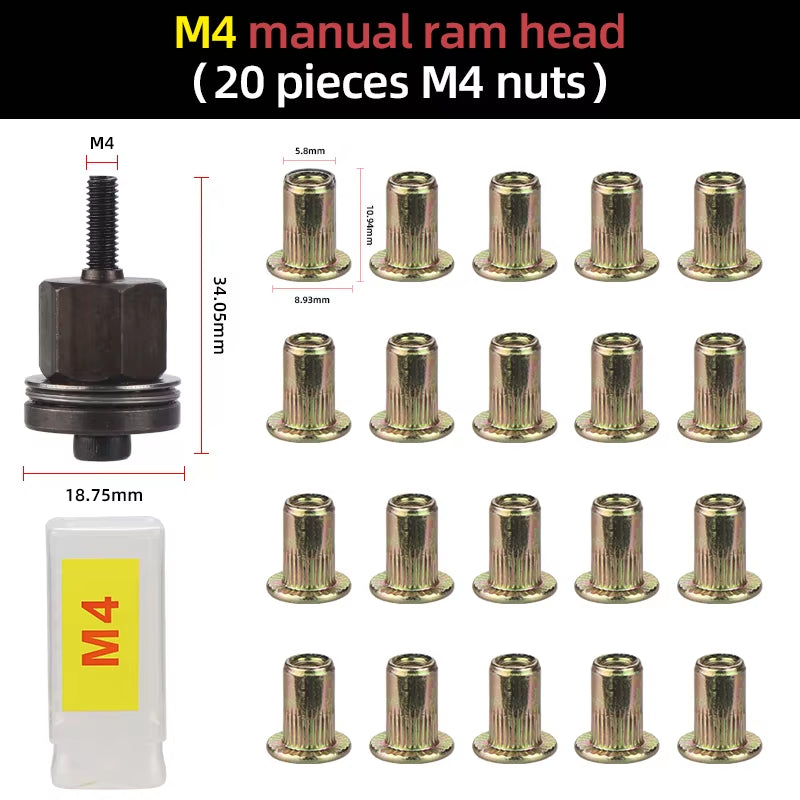 21Pcs Hand Rivet Nut Head Set Rivet Nut Tool Manual Riveter Rivnut Tool Accessory for Nuts M3 M4 M5 M6 M8 M10 M12 Simple Install