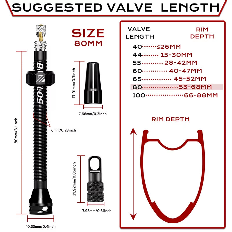 40/44/55/60/65/80/100Mm Tubeless Valves Bike Aluminum Alloy Presta Nipples Removable Core Air Valve for Road MTB Bicycle