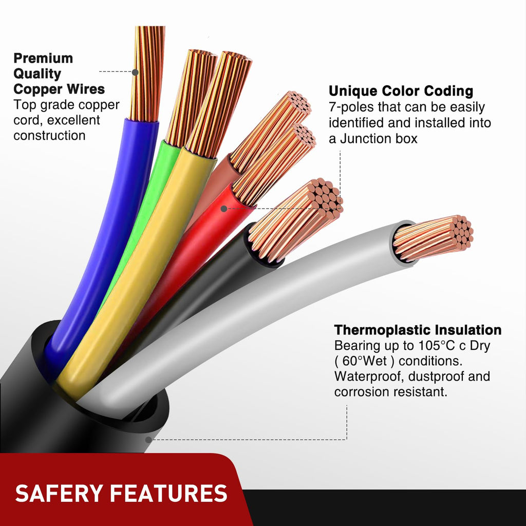 7Way 12FT 7 Way Trailer Extension Cord Heavy Duty | Plug Inline Cord for Truck Camper Blade Molded RV Cable Wire Weatherproof Corrosion Resistant 7 Pin Trailer Plug Wire Harness
