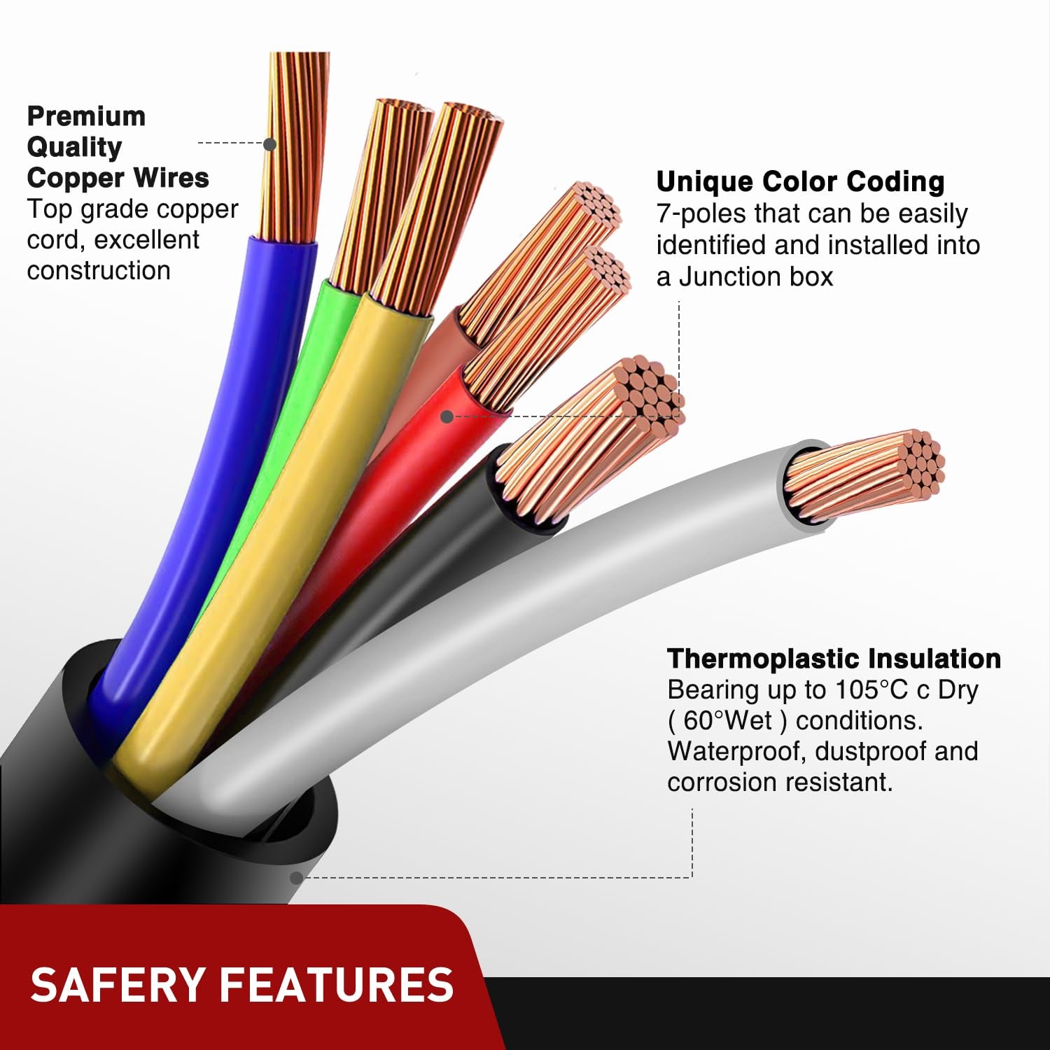 7Way 12FT 7 Way Trailer Extension Cord Heavy Duty | Plug Inline Cord for Truck Camper Blade Molded RV Cable Wire Weatherproof Corrosion Resistant 7 Pin Trailer Plug Wire Harness
