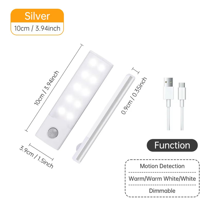 תאורת LED עם חיישן תנועה – נטענת USB | לתאורה בארונות ובמטבח