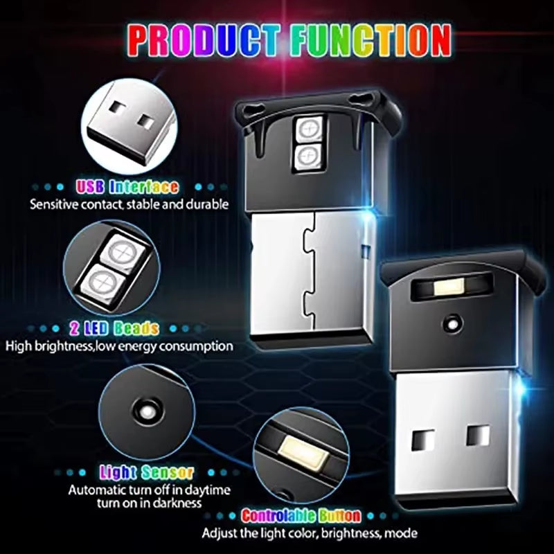 Mini USB LED Car Light Auto Interior Atmosphere Light Emergency Lighting Light RGB Auto Colorful Decorative Lamp Car Accessory