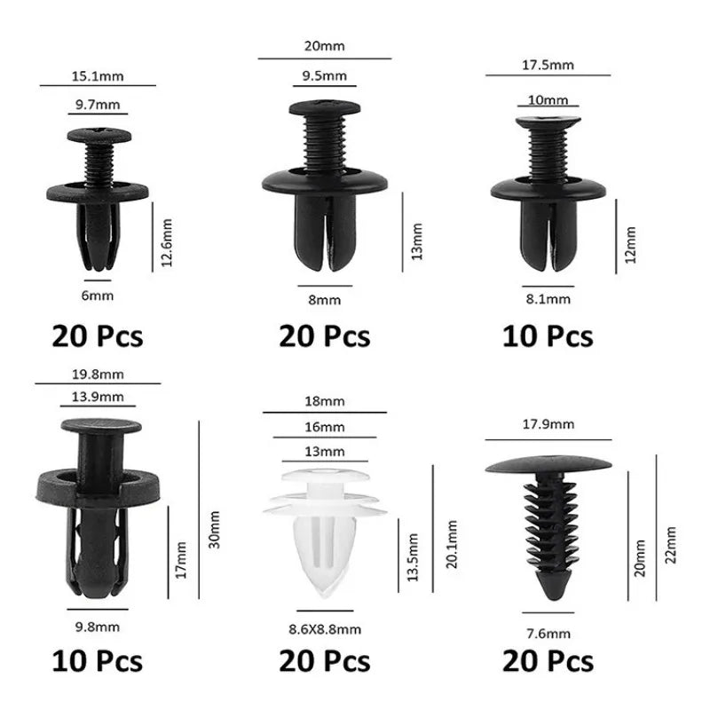 100Pcs Auto Fastener Clip Kit Fender Rivet Clips Car Body Push Retainer Pin Rivet Bumper Door Trim Panel Retainer Car Clips