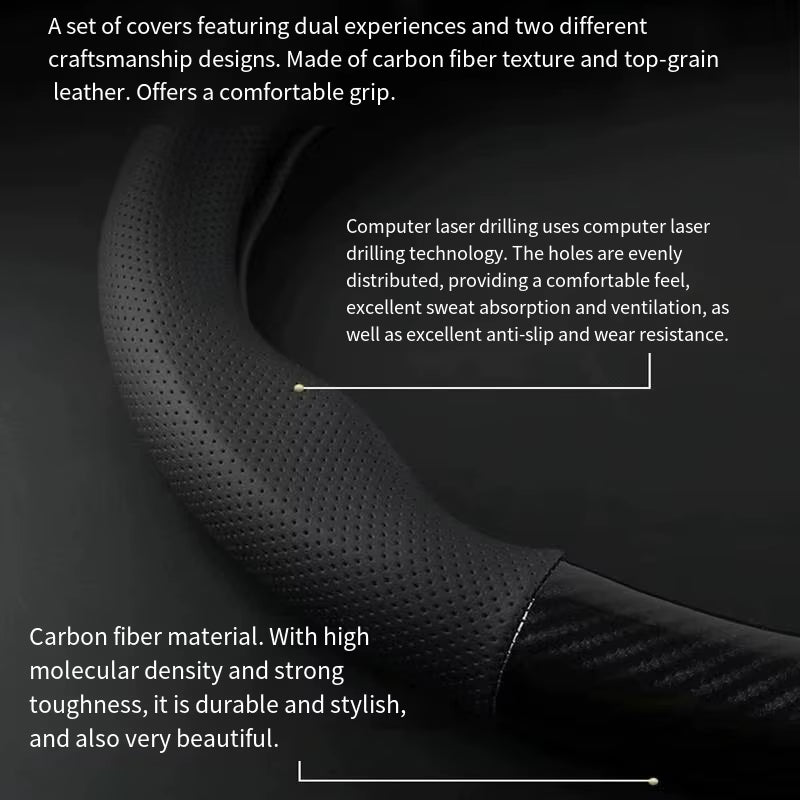 Carbon Fiber Car Steering Wheel Cover, Breathable and Sporty, All Season Universal anti Slip and Wear-Resistant Handle Cover