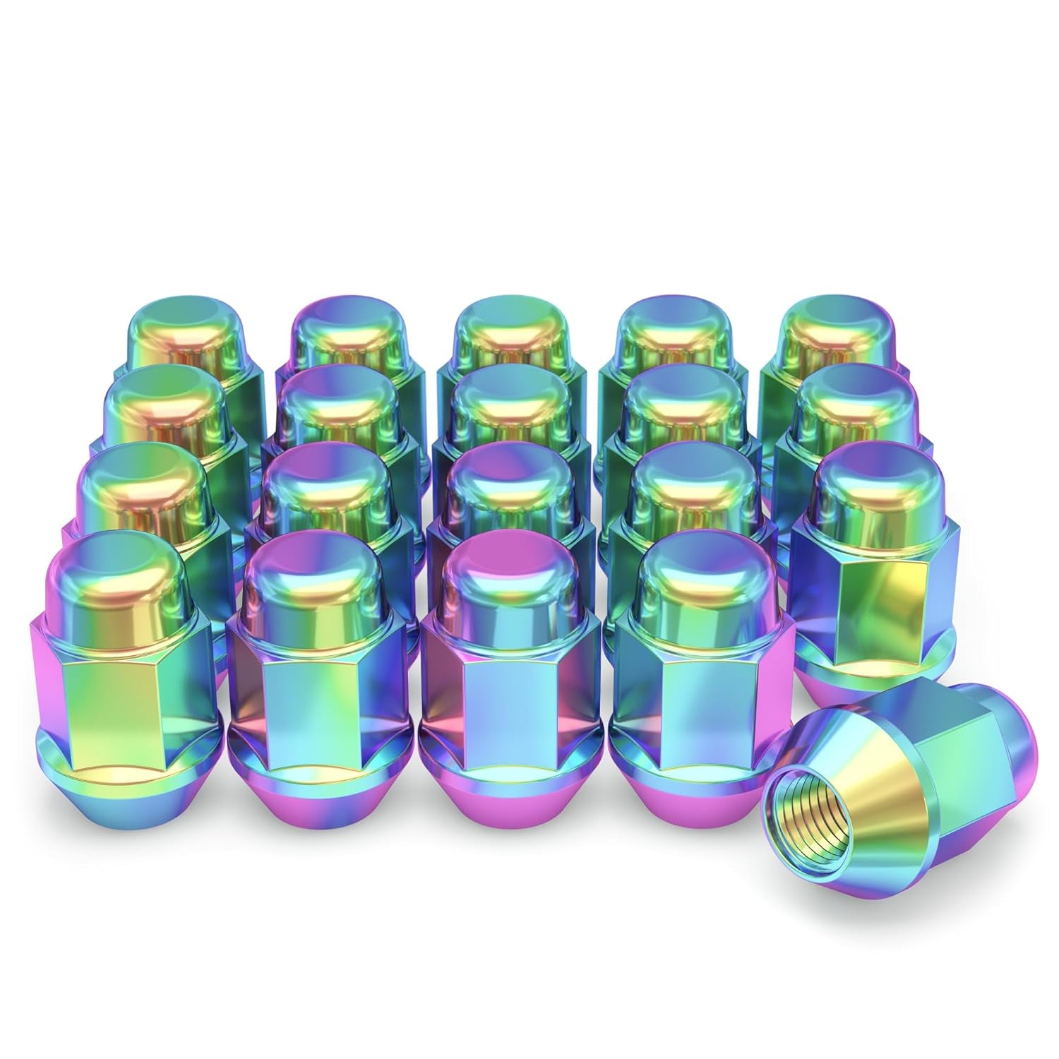 1704SNEO-20AM Neo Chrome 1/2"-20 Bulge Acorn Lug Nuts, 20 Pack