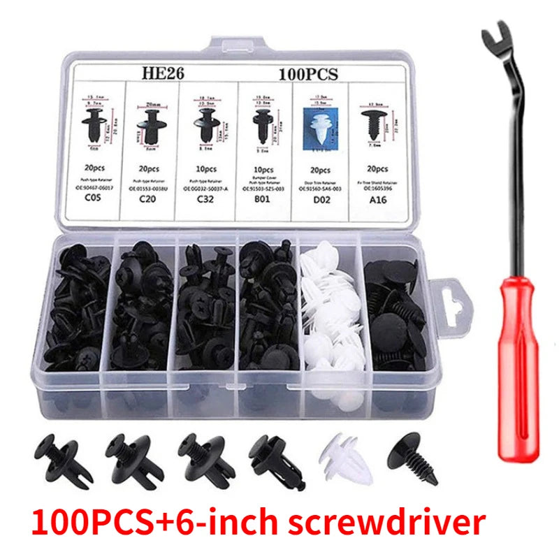 100Pcs Auto Fastener Clip Kit Fender Rivet Clips Car Body Push Retainer Pin Rivet Bumper Door Trim Panel Retainer Car Clips