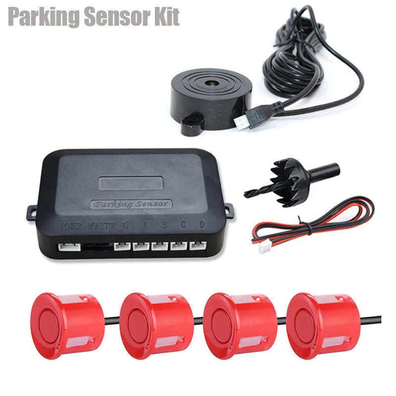 12V 22Mm Car Parking Sensor Kit Universal 4 Sensors Buzzer Reverse Backup Radar Sound Alert Indicator Probe System