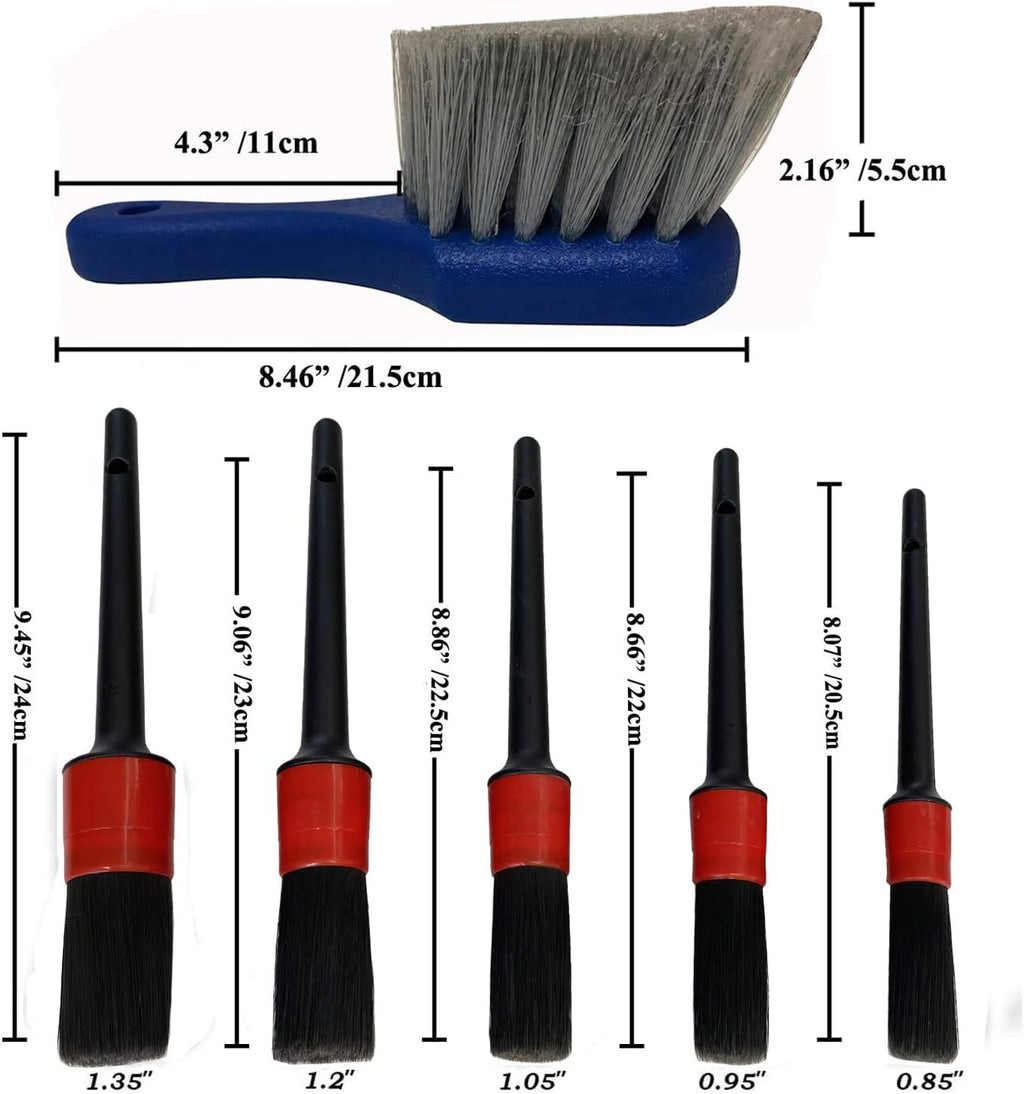 Car Wash Brush with Long Handle, Car Detailing Kit, Wheel Brush 7 Packs | Wheel Cleaner Brush, 17 in Long Wheel Brush, Soft Cleaning Tire Brush, 5 Car Detailing Brush Set (Red & Blue)