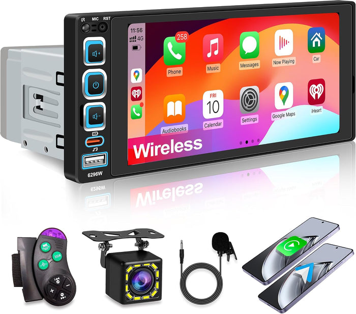 מערכת סטריאו לרכב Single DIN עם Apple CarPlay אלחוטי ו-Bluetooth 5
