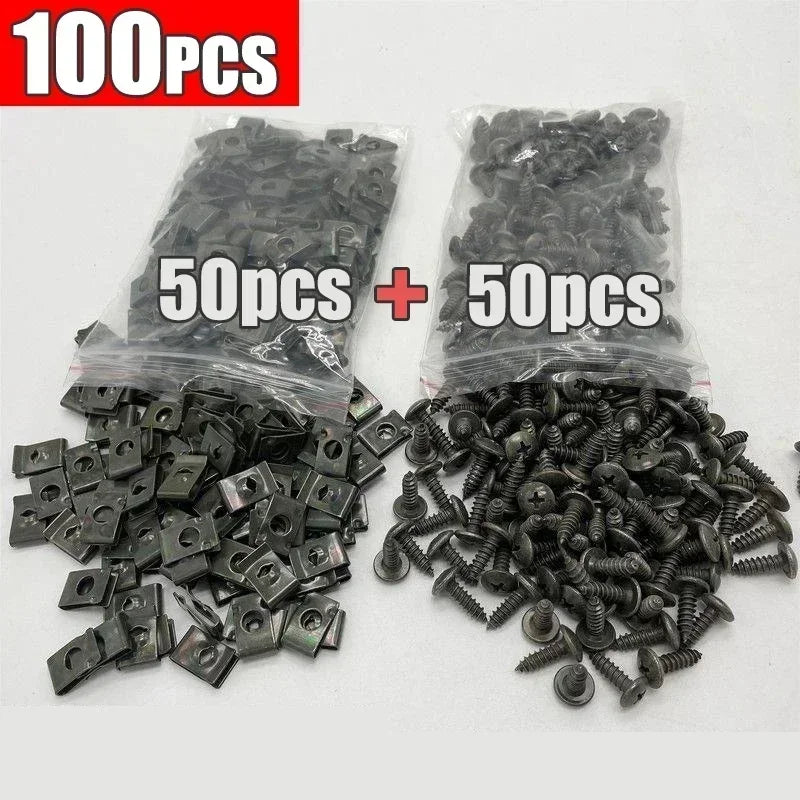 Car Fastener Clip U-Type Metal Screw Clip Tools for Motorcycle Engine Undertray Splash Shield Guard Bumper Screw Car Accessories
