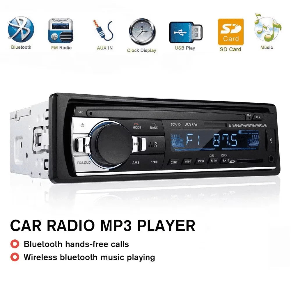 מערכת שמע לרכב 1DIN 12V עם Bluetooth, רדיו FM, USB, SD ו-AUX