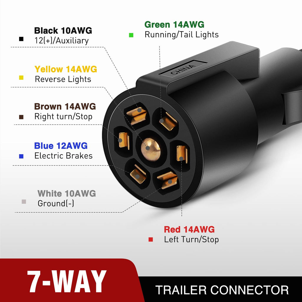 7Way 12FT 7 Way Trailer Extension Cord Heavy Duty | Plug Inline Cord for Truck Camper Blade Molded RV Cable Wire Weatherproof Corrosion Resistant 7 Pin Trailer Plug Wire Harness