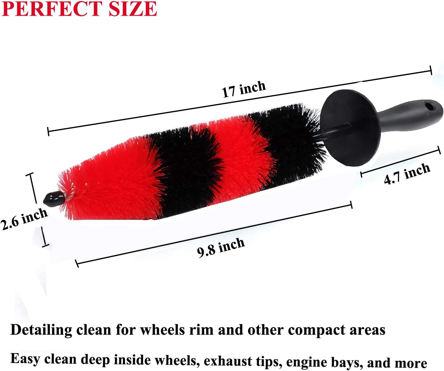 Car Wash Brush with Long Handle, Car Detailing Kit, Wheel Brush 7 Packs | Wheel Cleaner Brush, 17 in Long Wheel Brush, Soft Cleaning Tire Brush, 5 Car Detailing Brush Set (Red & Blue)