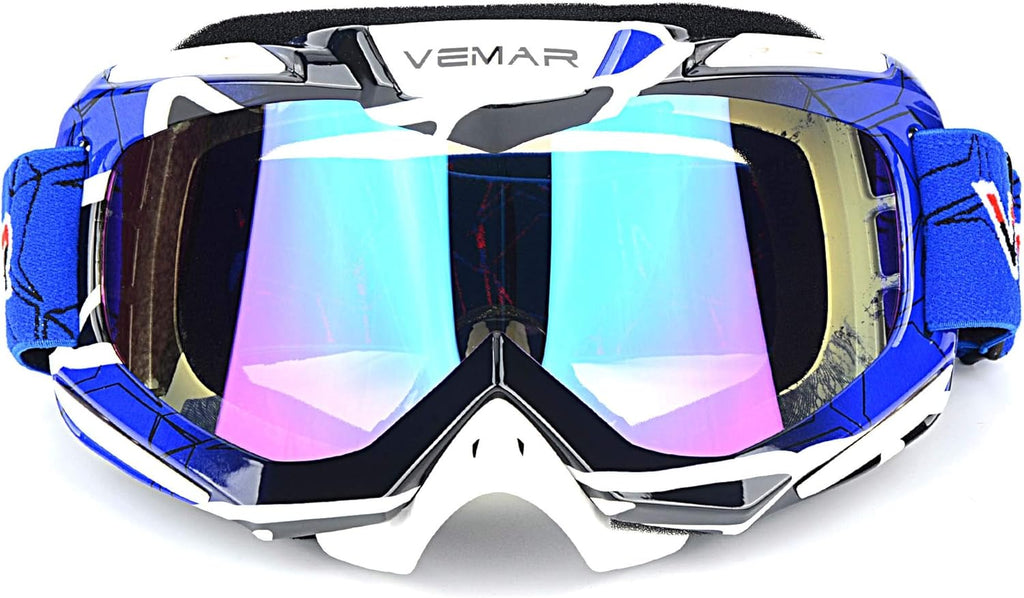 Motorcycle Motocross Goggles ATV Racing Goggles Dirt Bike Tactical Riding Motorbike Goggle Glasses, Bendable Windproof Dustproof Scratch Resistant Protective Safety Glasses (Blue)