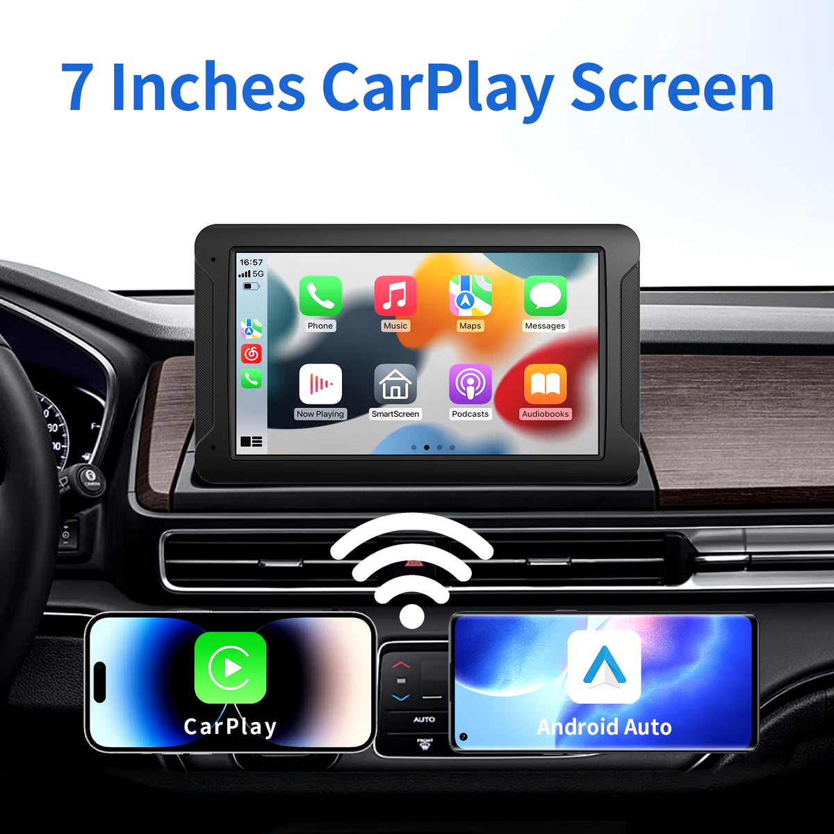 מסך CarPlay נייד לרכב – Wireless CarPlay + Android Auto